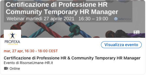 Webinar Certificazione di Professione HR Community Temporary HR Manager